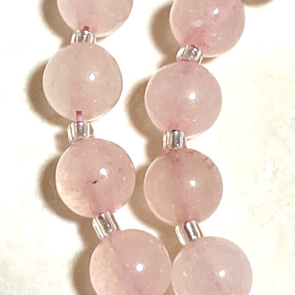 Pink Genuine Gemstone Rose Quartz Silver Cat on the Moon Beaded Short Necklace - Picture 8 of 11